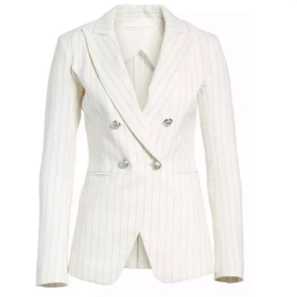 Veronica Beard Apollo Linen Dickey Jacket Blazer – White Pinstripe, Size 2 - Picture 9 of 9